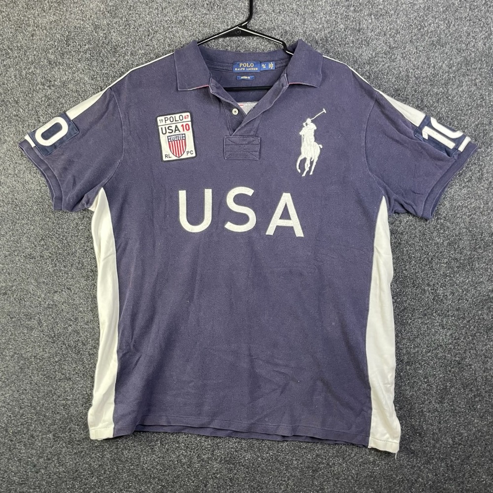 Polo Ralph Lauren USA 10 Big Pony Polo Shirt Mens XL Navy Blue Custom Fit